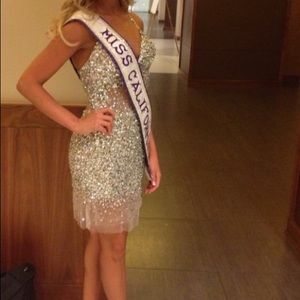 Sequined silver prom or event dress